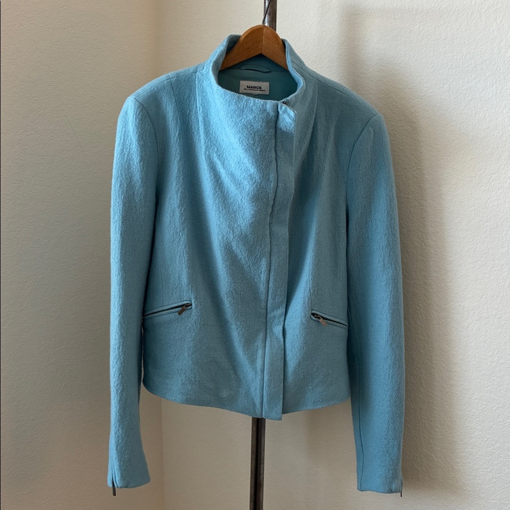 MARCS sz S Ice Blue Lani Felted Wool Jacket Zipper Australian Merino Wood